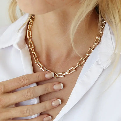 14K Gold Plated Chunky Bamboo Link Necklace
