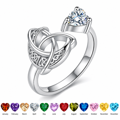 925 Sterling Silver Celtic Heart Birthstone Ring