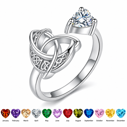 925 Sterling Silver Celtic Heart Birthstone Ring