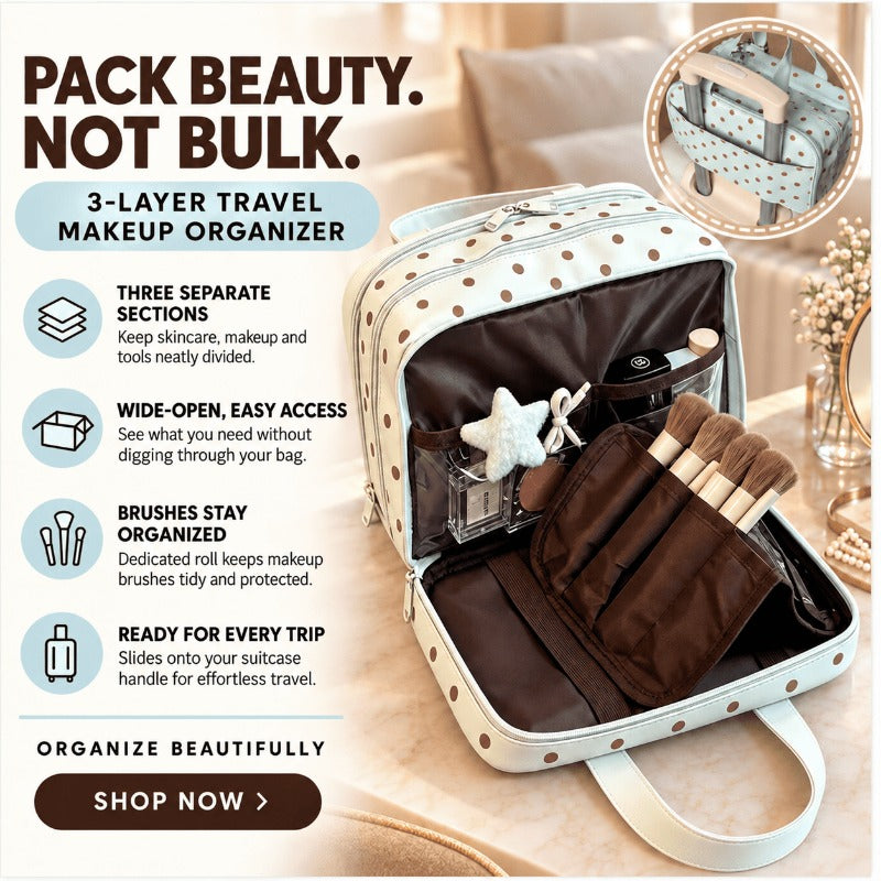Three-Layer Travel Makeup Bag