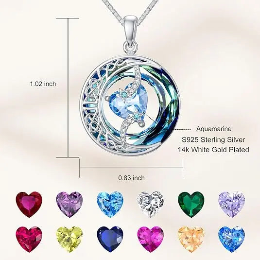 925 Sterling Silver Moon & Star Birthstone Necklace
