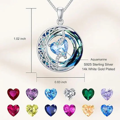 925 Sterling Silver Moon & Star Birthstone Necklace