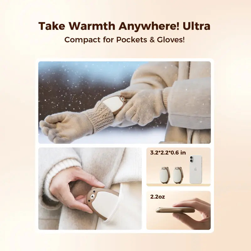 Hand Warmers Rechargeable - Cute Bear Design, 2 Pack Magnetic Hot Hands, 3 Heat Levels