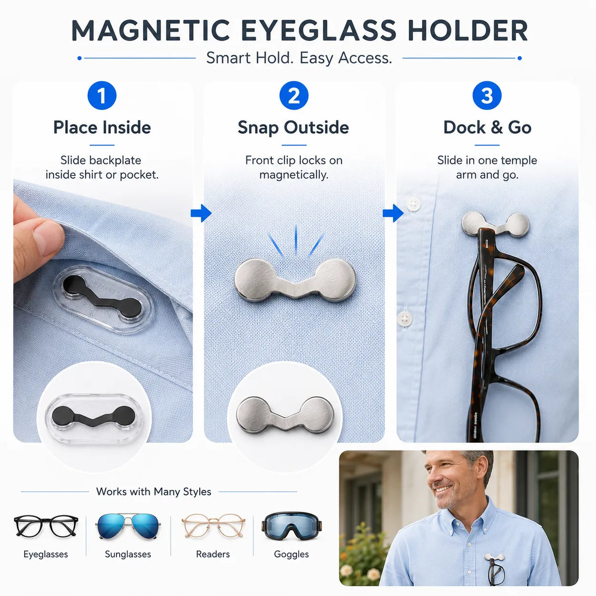 🎁50K+ SOLD! Almost Gone🎉🧲No Damage Clothing Magnetic Glasses Holder(3pcs)