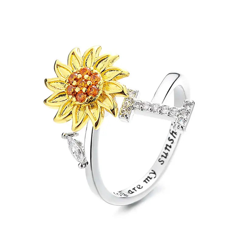 You Are My Sunshine Spinner Ring – Floral Gemstone A-Z Initial Ring