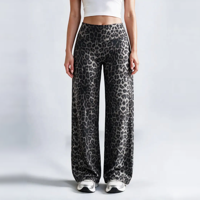 Light Simple Leopard-Print Wide-Leg Pants - Elastic Waistband