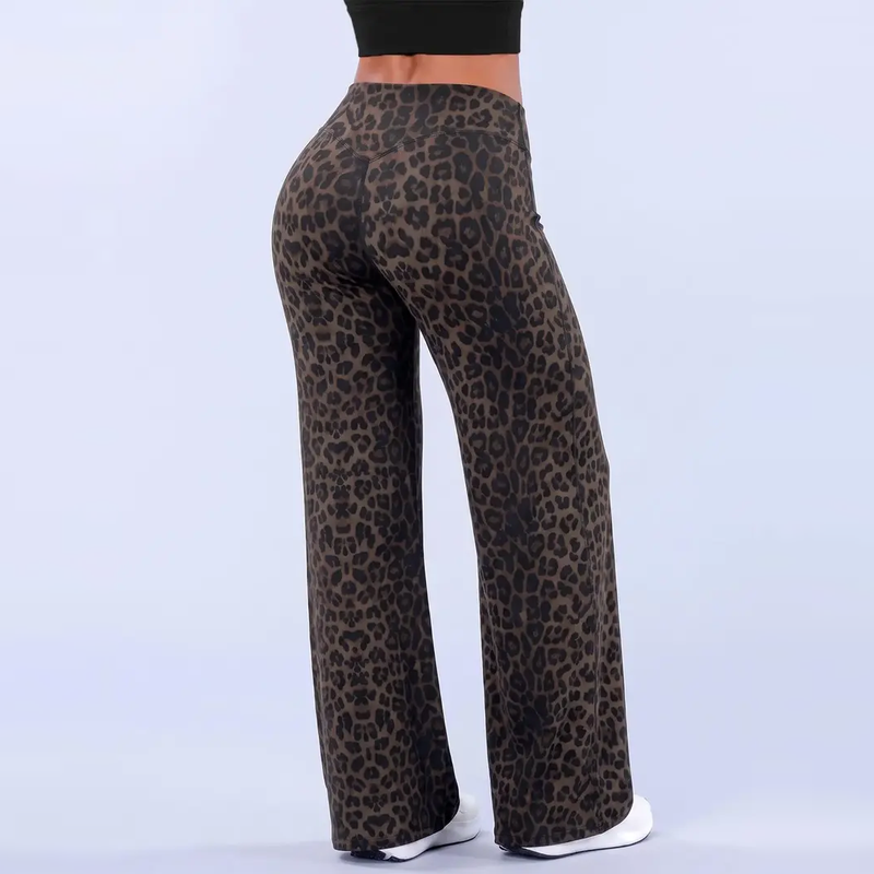 Light Simple Leopard-Print Wide-Leg Pants - Elastic Waistband