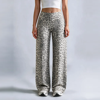 Light Simple Leopard-Print Wide-Leg Pants - Elastic Waistband