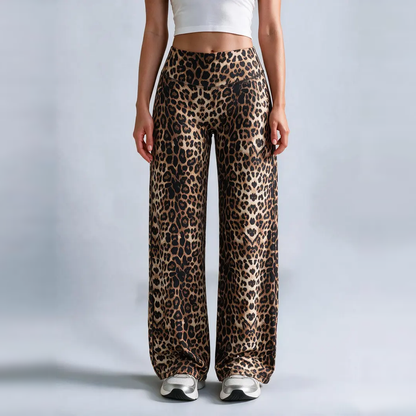 Light Simple Leopard-Print Wide-Leg Pants - Elastic Waistband