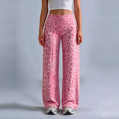 Light Simple Leopard-Print Wide-Leg Pants - Elastic Waistband