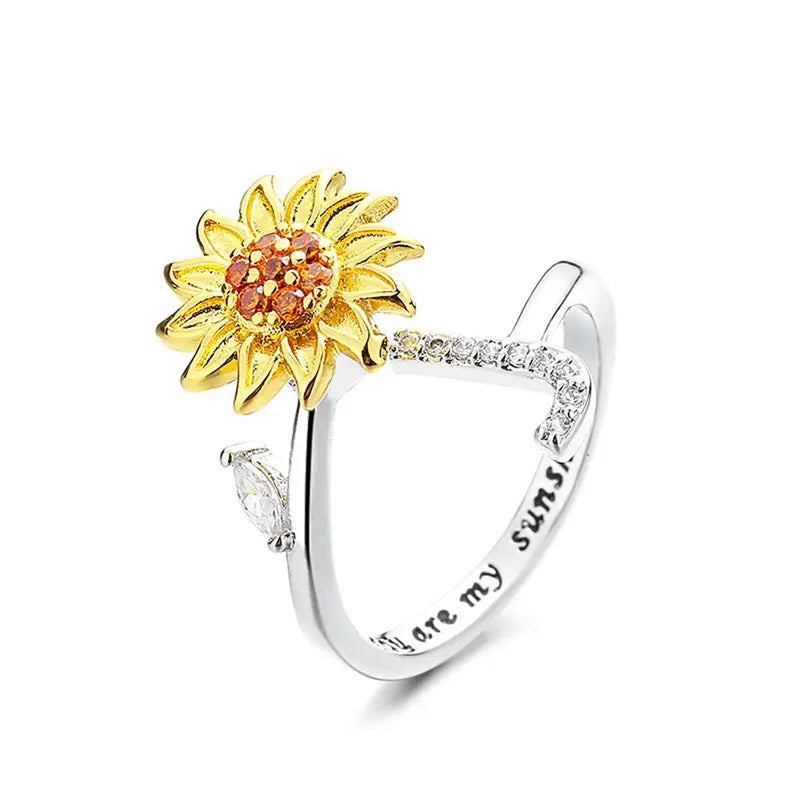 You Are My Sunshine Spinner Ring – Floral Gemstone A-Z Initial Ring