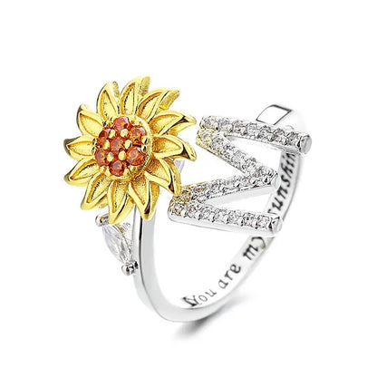 You Are My Sunshine Spinner Ring – Floral Gemstone A-Z Initial Ring