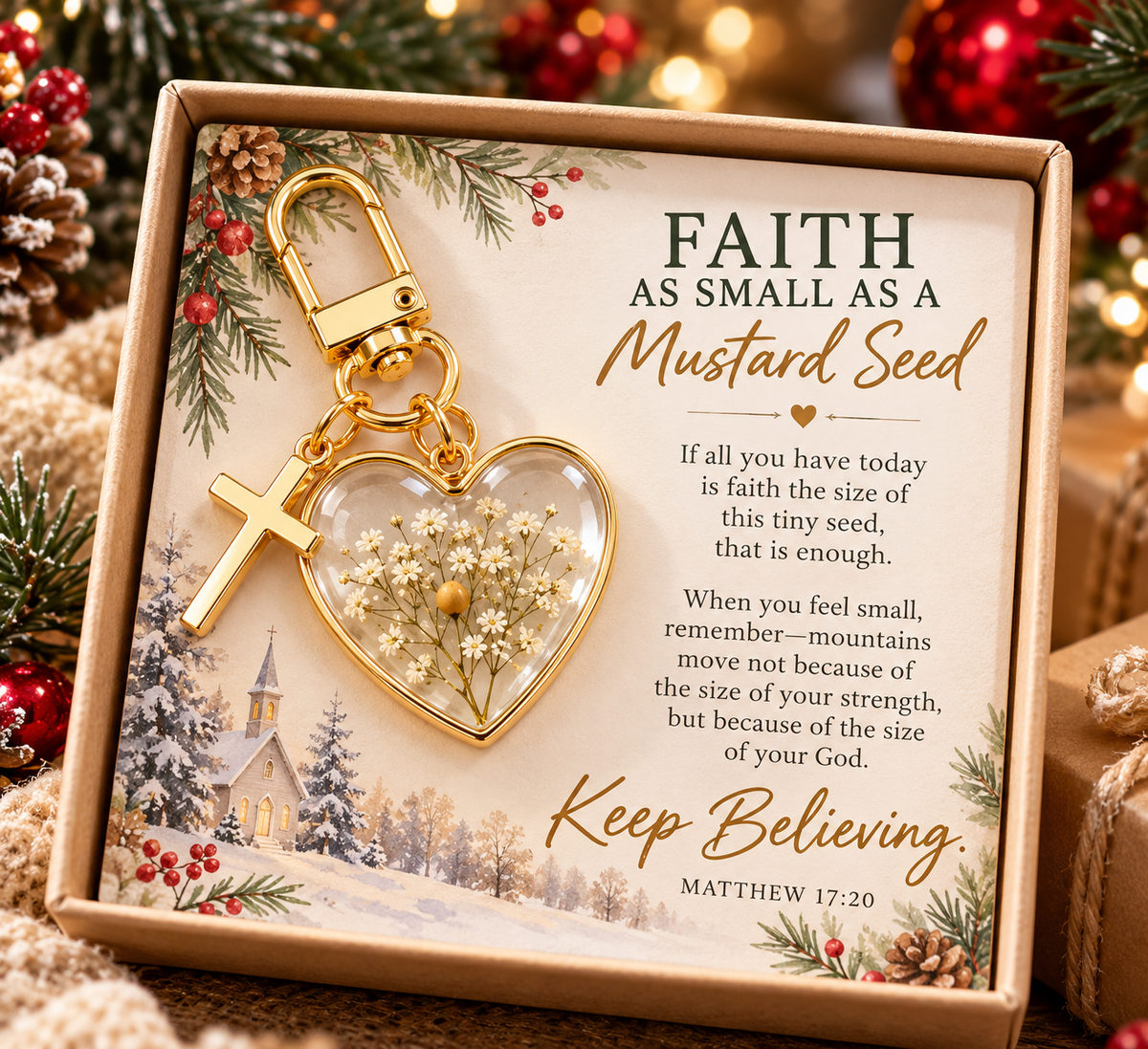 ✝️ Mustard Seed Faith Keychain — Keep Believing