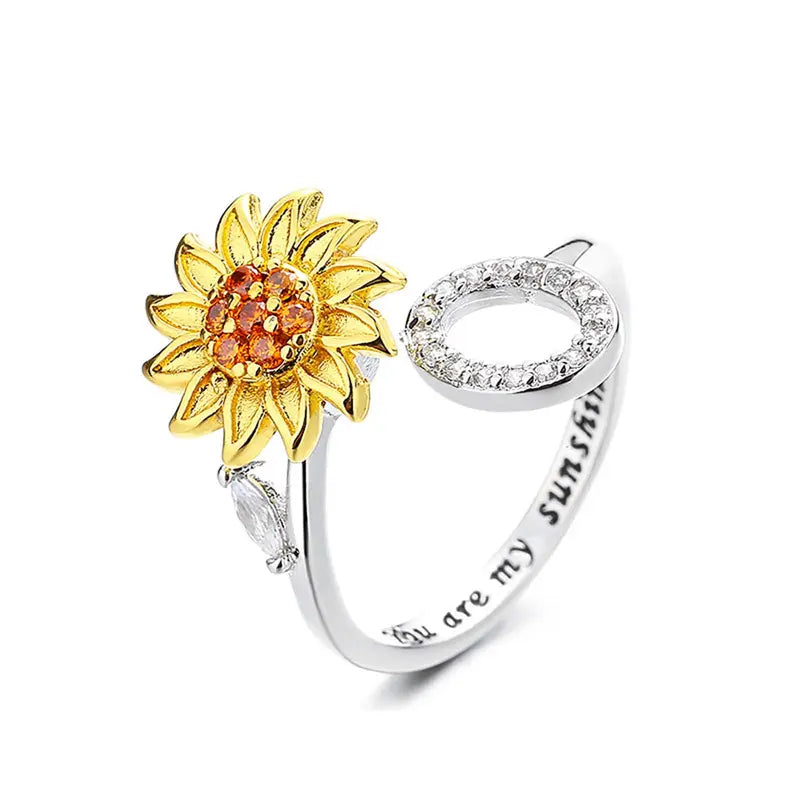 You Are My Sunshine Spinner Ring – Floral Gemstone A-Z Initial Ring