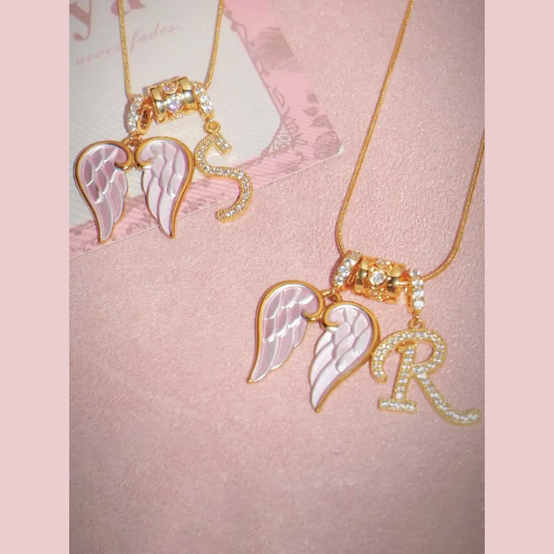 Angel Wing Initial Necklace
