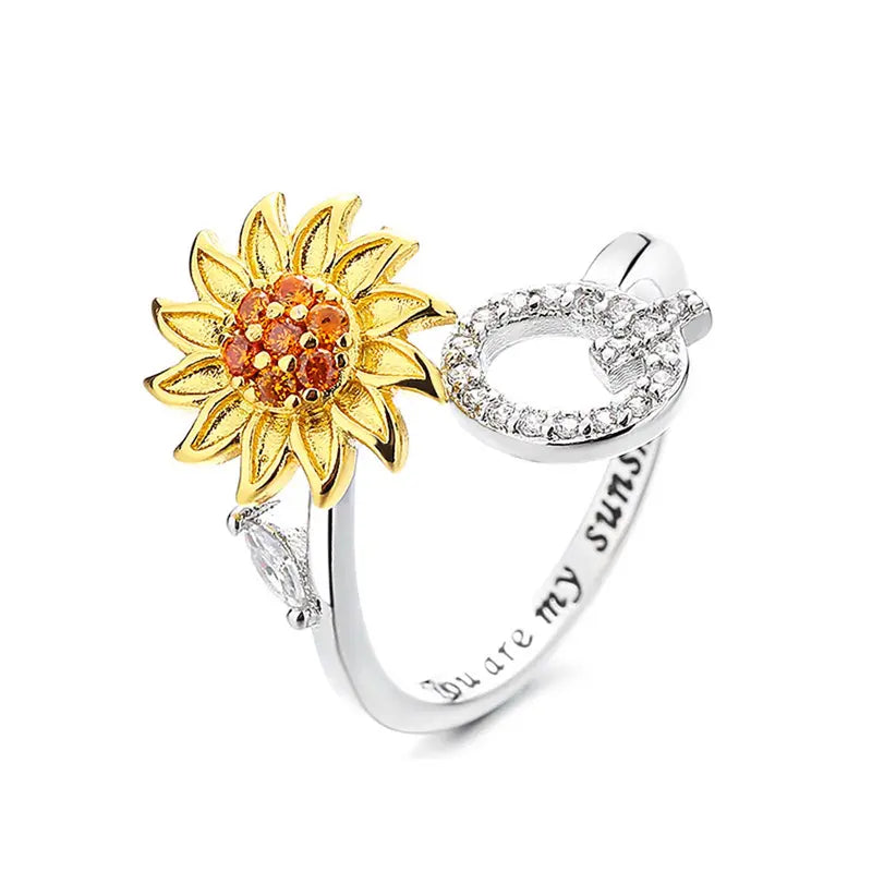 You Are My Sunshine Spinner Ring – Floral Gemstone A-Z Initial Ring