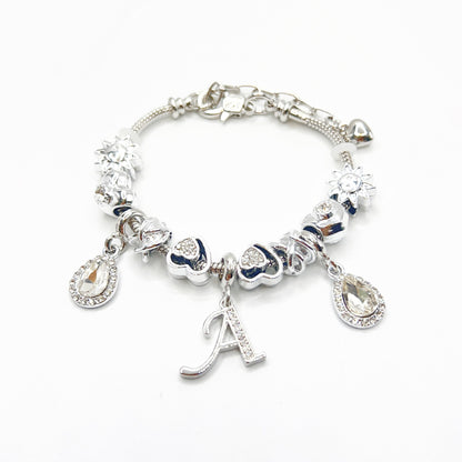 Gold Initial Letter Charm Bracelet with Sun & Crystal Accents