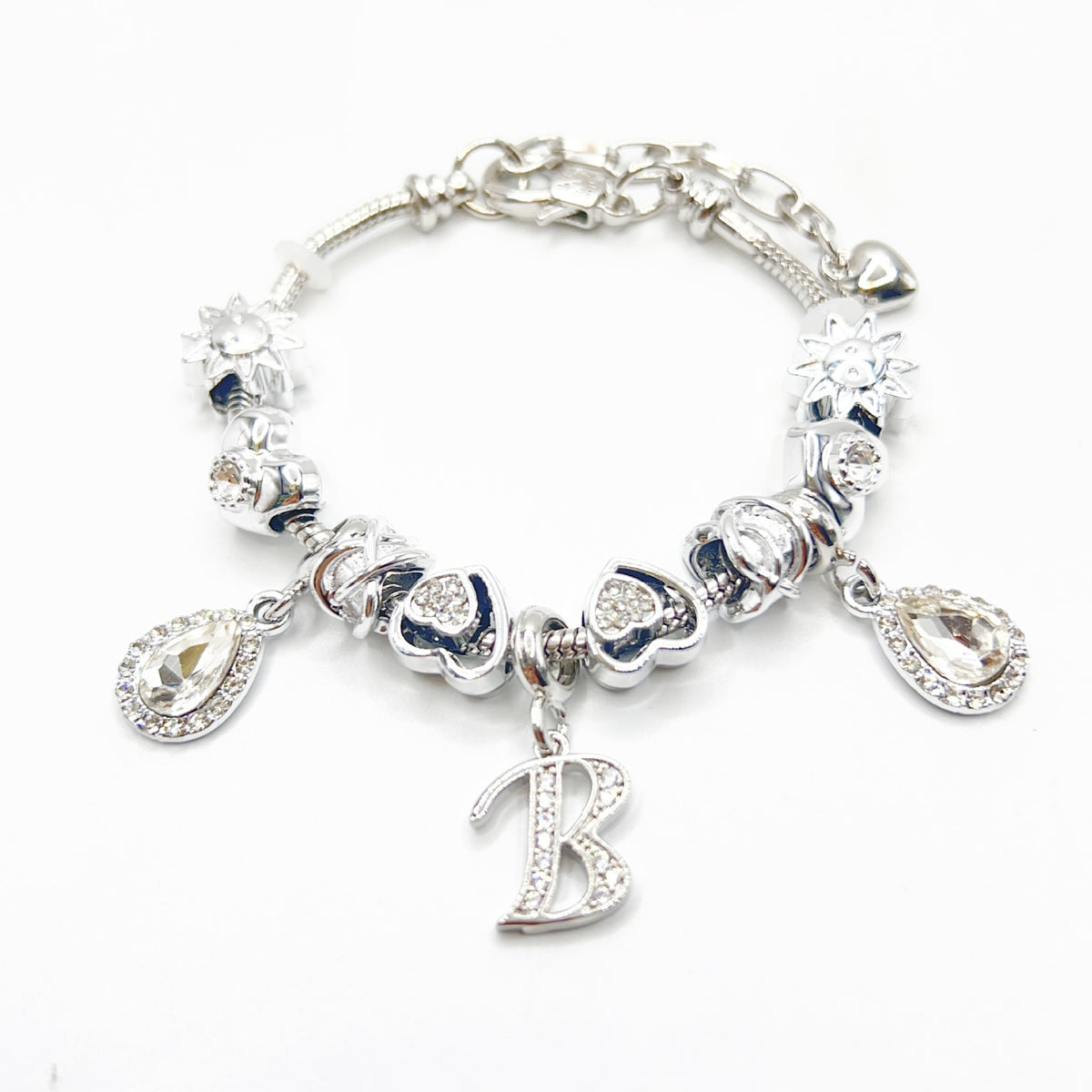 Gold Initial Letter Charm Bracelet with Sun & Crystal Accents