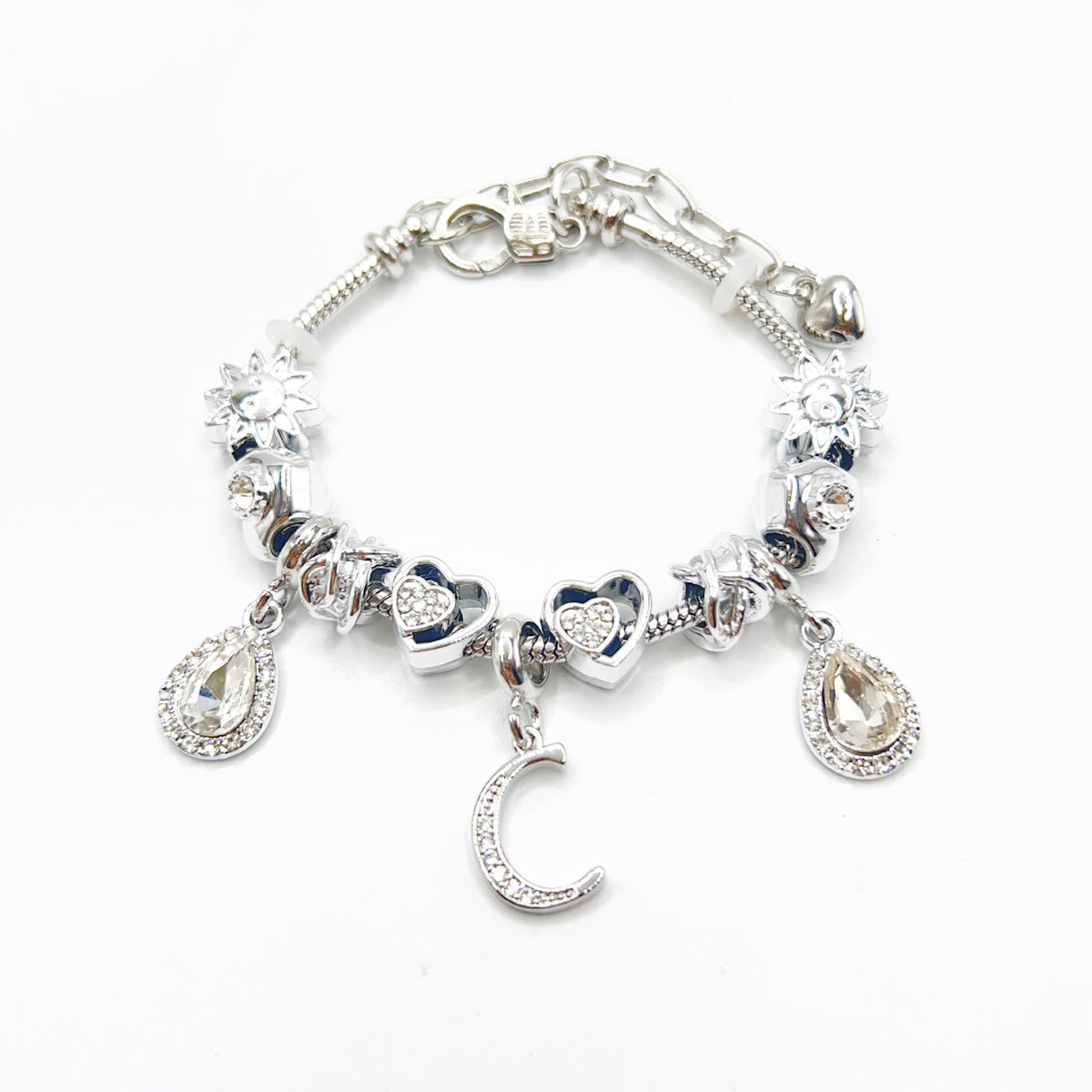 Gold Initial Letter Charm Bracelet with Sun & Crystal Accents