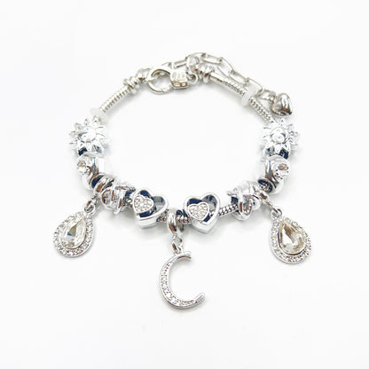 Gold Initial Letter Charm Bracelet with Sun & Crystal Accents