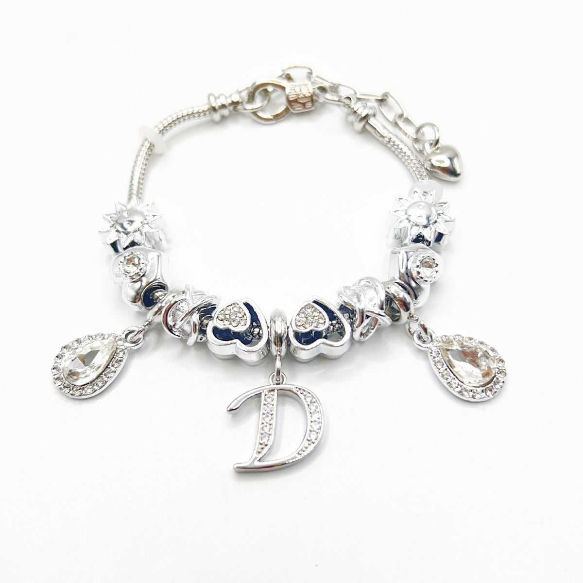Gold Initial Letter Charm Bracelet with Sun & Crystal Accents