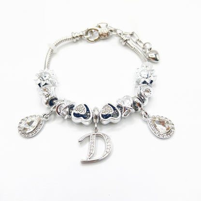 Gold Initial Letter Charm Bracelet with Sun & Crystal Accents