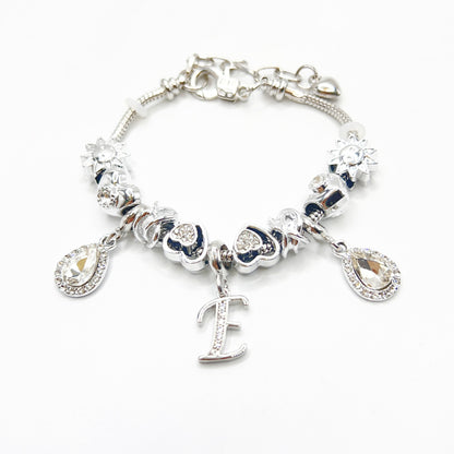 Gold Initial Letter Charm Bracelet with Sun & Crystal Accents