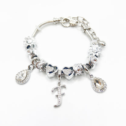Gold Initial Letter Charm Bracelet with Sun & Crystal Accents
