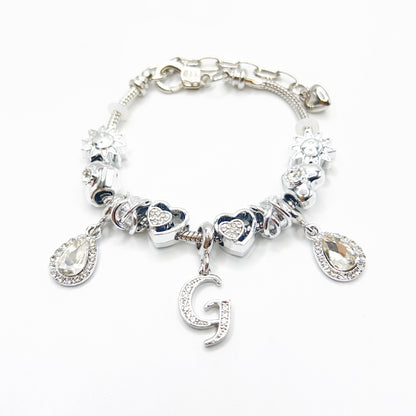 Gold Initial Letter Charm Bracelet with Sun & Crystal Accents