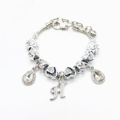 Gold Initial Letter Charm Bracelet with Sun & Crystal Accents