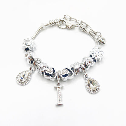 Gold Initial Letter Charm Bracelet with Sun & Crystal Accents