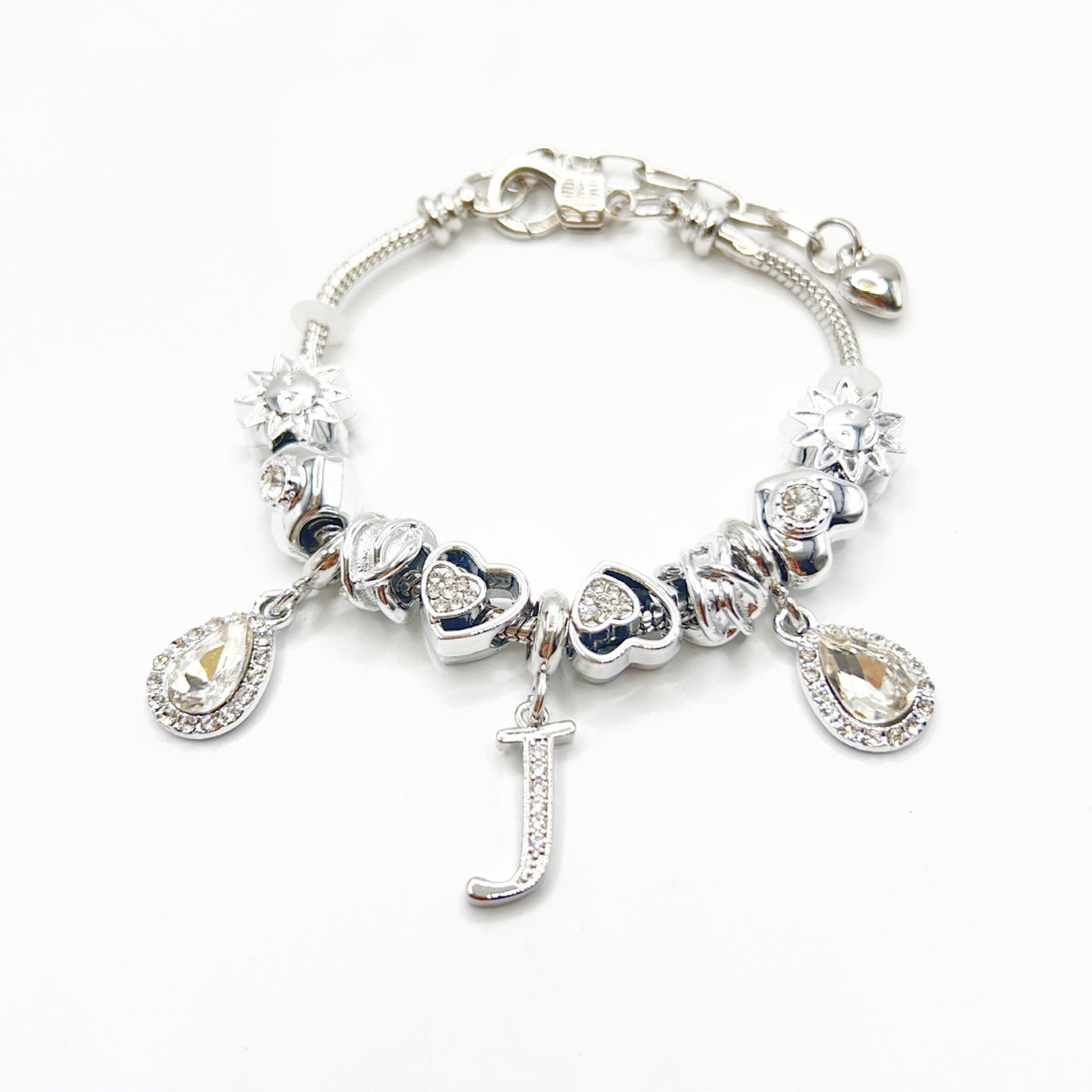 Gold Initial Letter Charm Bracelet with Sun & Crystal Accents