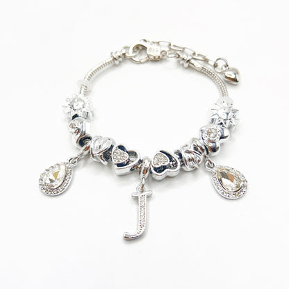 Gold Initial Letter Charm Bracelet with Sun & Crystal Accents
