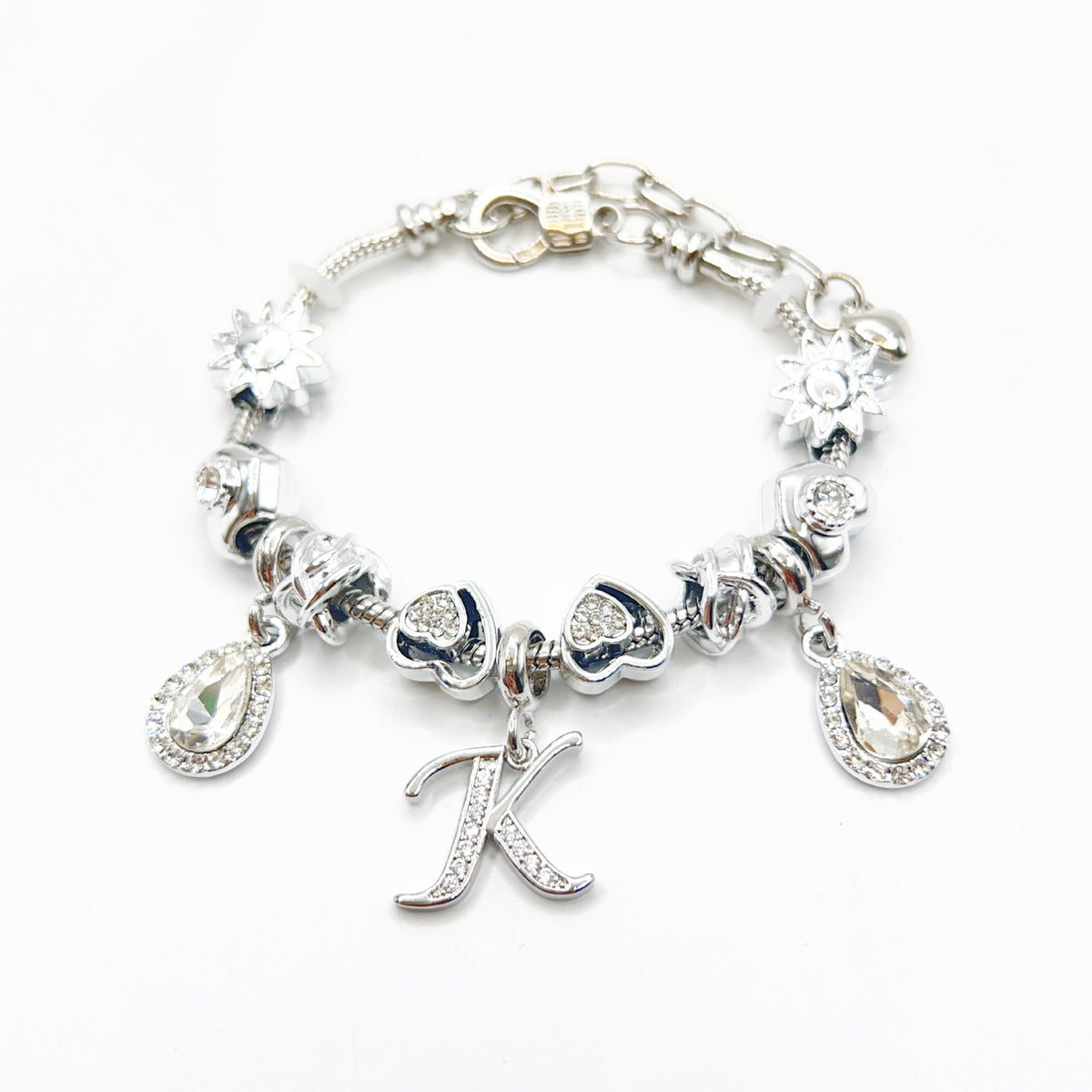 Gold Initial Letter Charm Bracelet with Sun & Crystal Accents