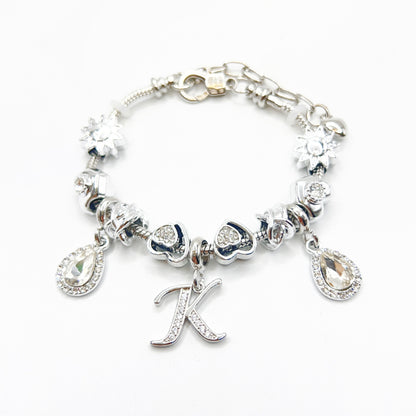 Gold Initial Letter Charm Bracelet with Sun & Crystal Accents