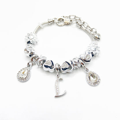 Gold Initial Letter Charm Bracelet with Sun & Crystal Accents