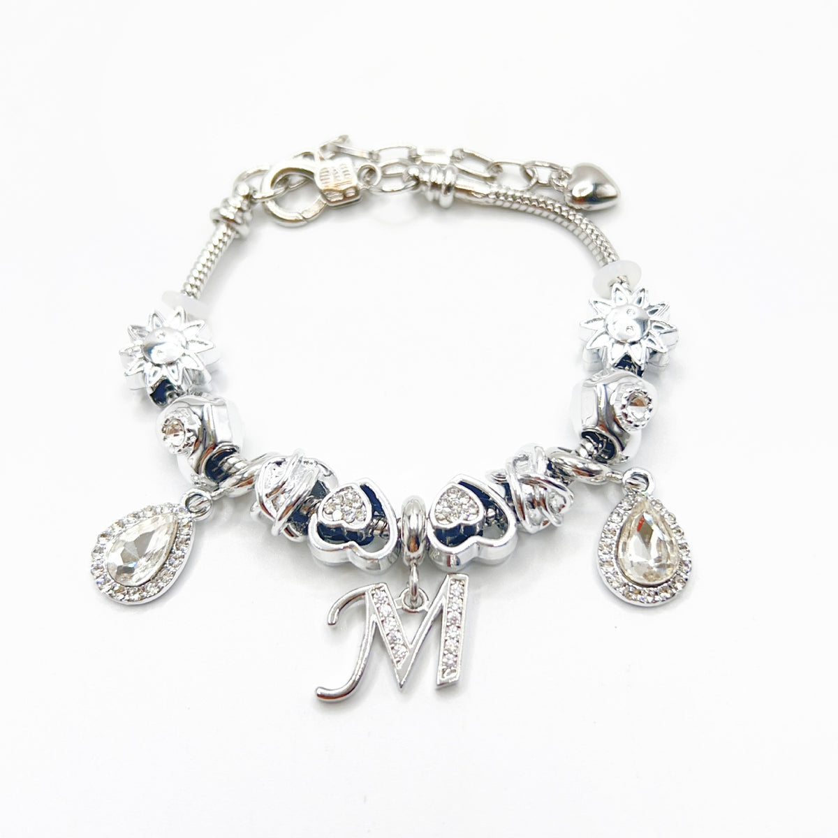 Gold Initial Letter Charm Bracelet with Sun & Crystal Accents