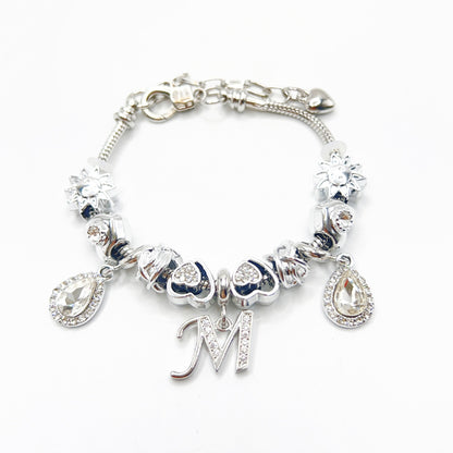 Gold Initial Letter Charm Bracelet with Sun & Crystal Accents