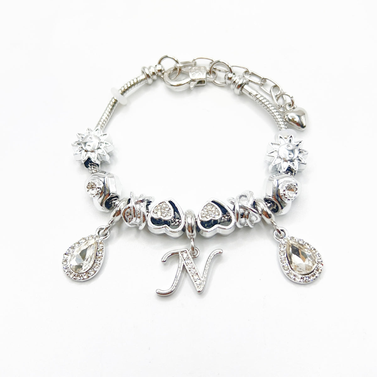 Gold Initial Letter Charm Bracelet with Sun & Crystal Accents