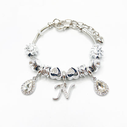 Gold Initial Letter Charm Bracelet with Sun & Crystal Accents