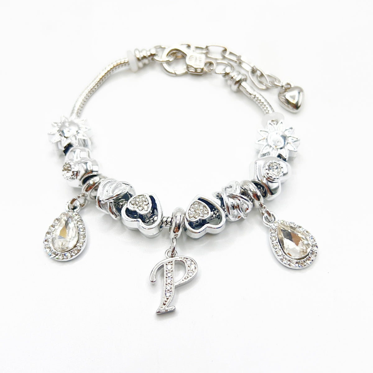 Gold Initial Letter Charm Bracelet with Sun & Crystal Accents
