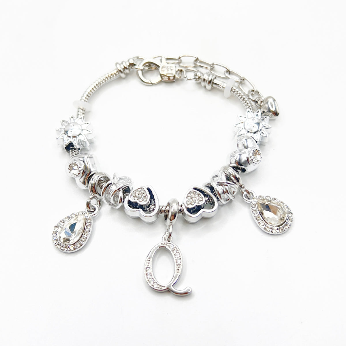 Gold Initial Letter Charm Bracelet with Sun & Crystal Accents