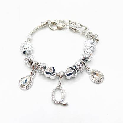Gold Initial Letter Charm Bracelet with Sun & Crystal Accents