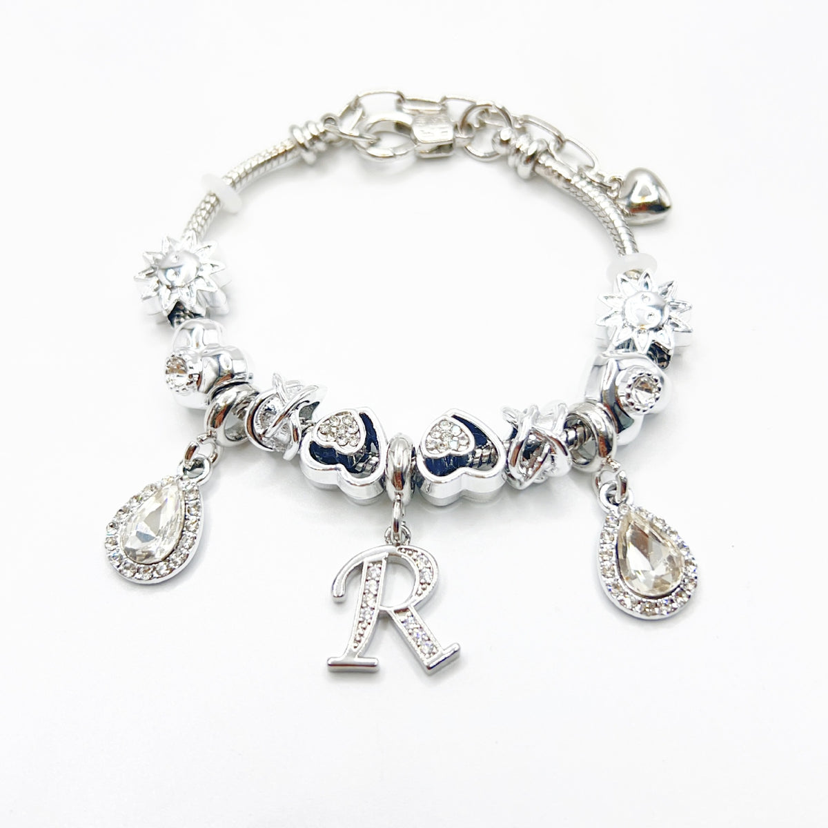 Gold Initial Letter Charm Bracelet with Sun & Crystal Accents
