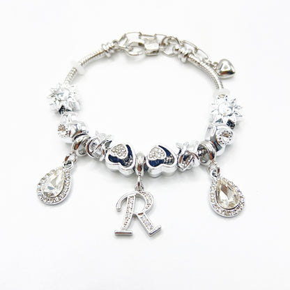 Gold Initial Letter Charm Bracelet with Sun & Crystal Accents