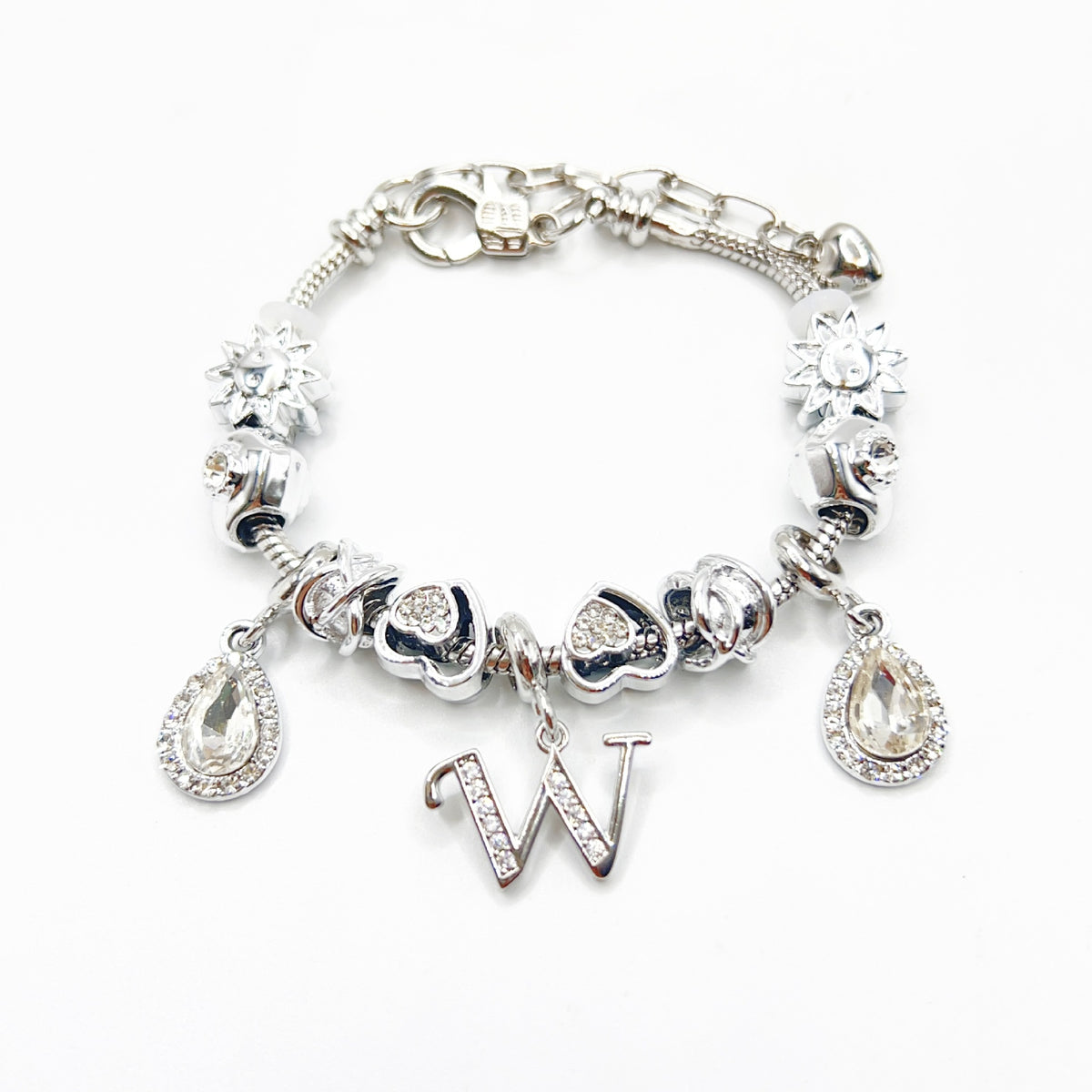 Gold Initial Letter Charm Bracelet with Sun & Crystal Accents