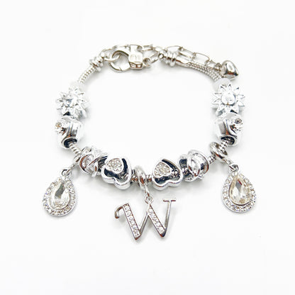 Gold Initial Letter Charm Bracelet with Sun & Crystal Accents