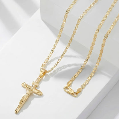 ✝️14K Gold-Plated CZ Cross Pendant Necklace