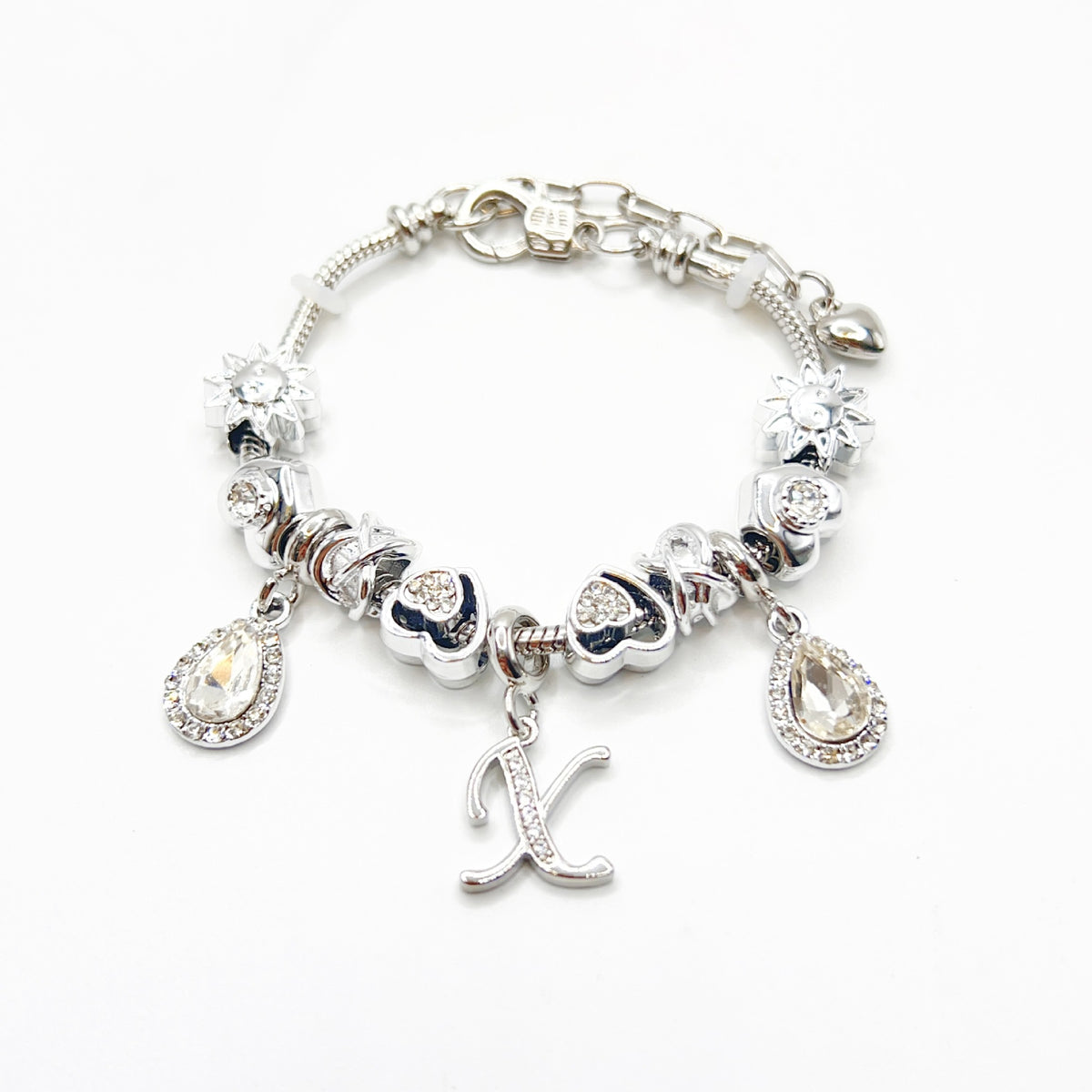 Gold Initial Letter Charm Bracelet with Sun & Crystal Accents