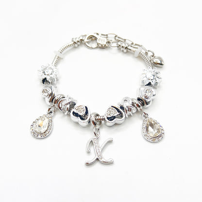 Gold Initial Letter Charm Bracelet with Sun & Crystal Accents